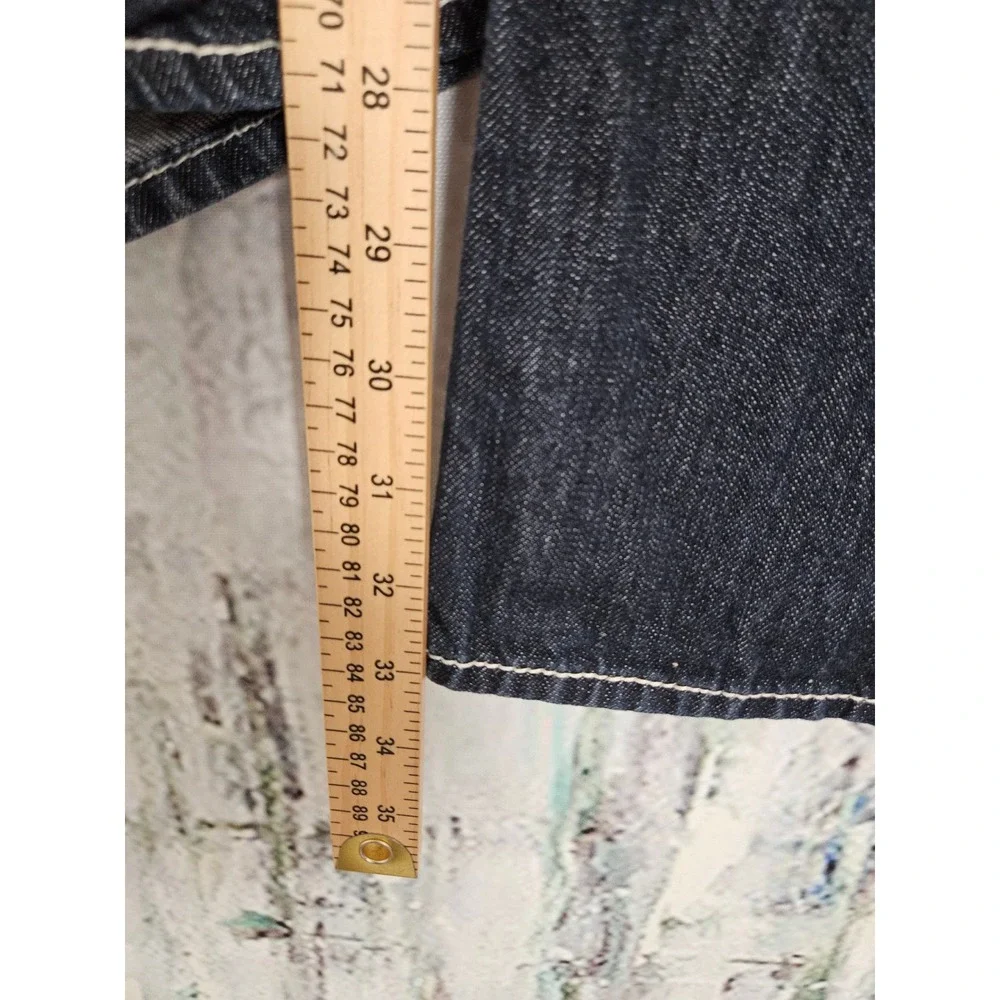 True‎ Religion Super T Straight Leg Jeans 31 Dark Blue White Thick Stitch Y2K
